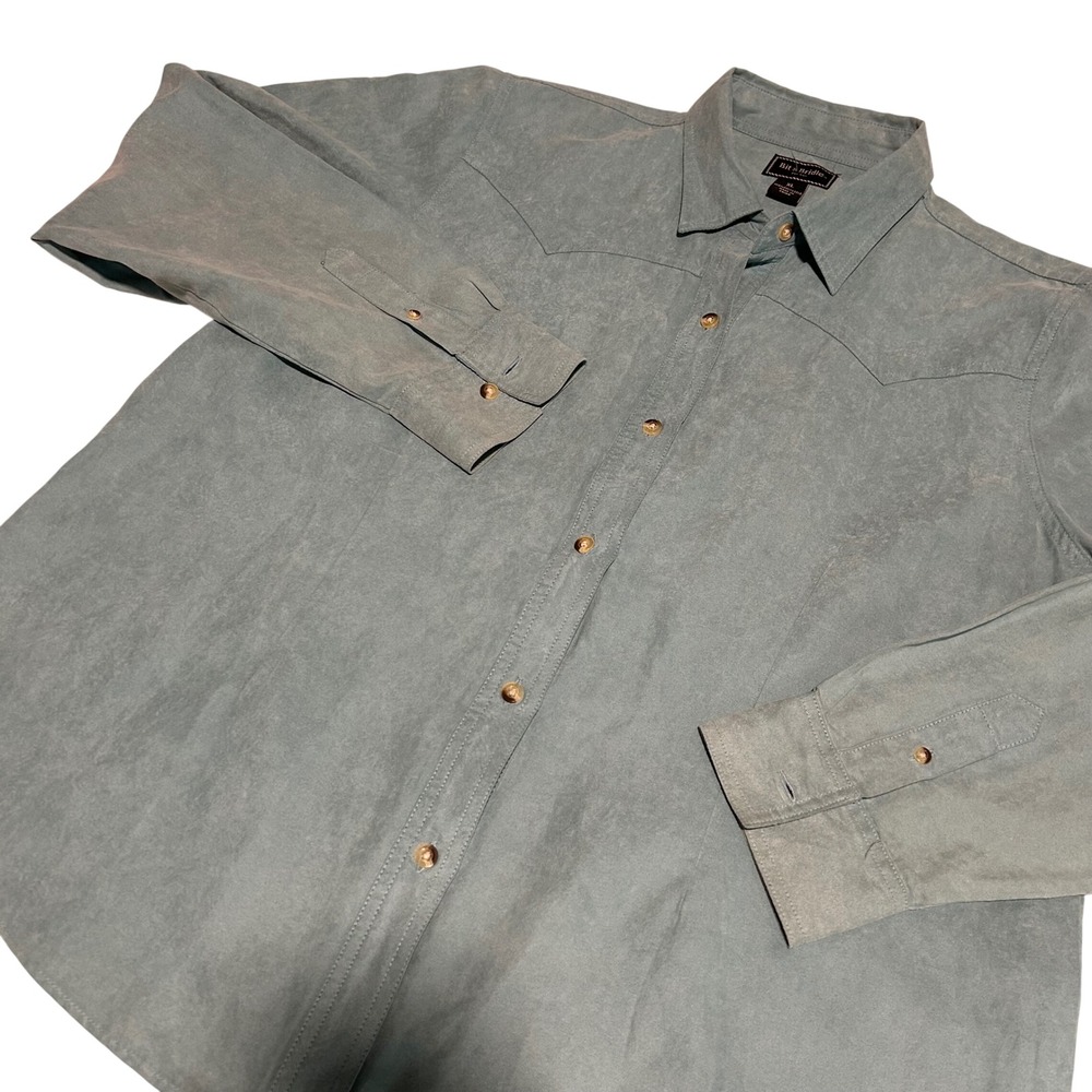 Bit & Bridle Button Down Shirt Women XL Blue Faux Suede Western Long Sleeve